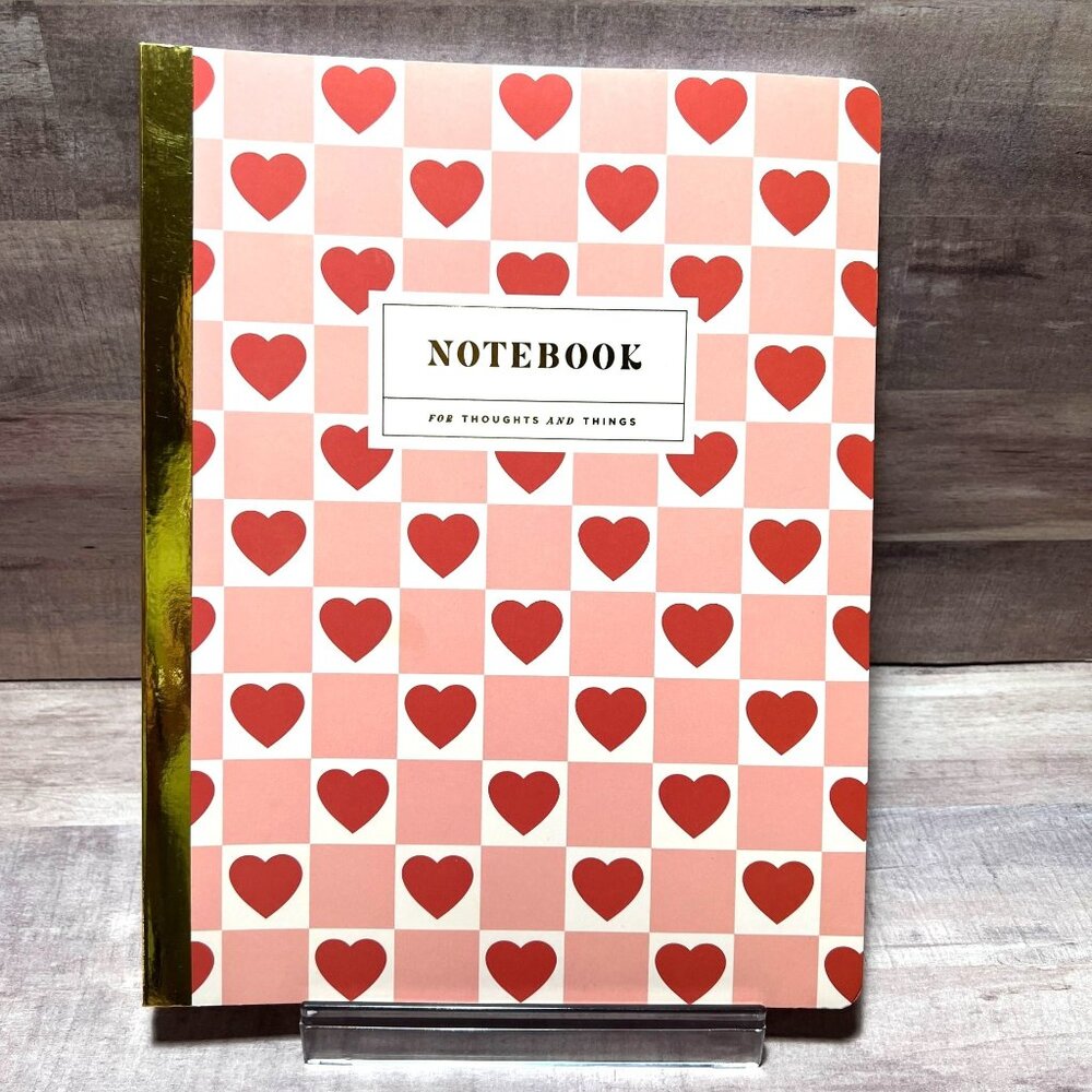 Pink & Red Heart Pattern Softcover Notebook With Gold Binding